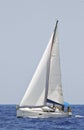 Cruising sailboat speeding at open sea Royalty Free Stock Photo