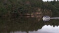 Cruising the scenic river, boat tour. Landscape, summertime,  cloudy day. Wisconsin river, Wisconsin Dells Royalty Free Stock Photo