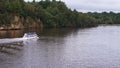 Cruising the scenic river, boat tour. Landscape, summertime,  cloudy day. Wisconsin river, Wisconsin Dells Royalty Free Stock Photo