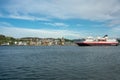Cruising ship Nordkapp of Hurtigruten arriving to port in Kristiansund in Norway