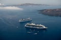 Cruising ship on Santorini island in summer time on Aegean sea