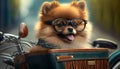 Riding Shotgun: Adorable Pomeranian Dog with Aviator Goggles on a Motorcycle Sidecar