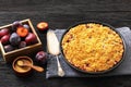 Crumb topped Plum Pie in a baking dish Royalty Free Stock Photo