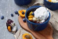 Crumble with apricot and blueberry