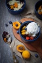 Crumble with apricot and blueberry