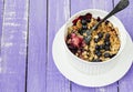 Crumble cake with rhubarb in a baking dish Royalty Free Stock Photo