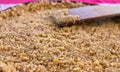 Crumble cake texture desert making with wooden spatula