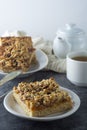 Crumble fruit pie, slice. Homemade cake with fruit jam. Delicious desert Royalty Free Stock Photo