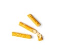 Crumbled Bread Stick Isolated, Broken Breadstick, Grissini, Pretzel Crumbs, Bread Stick on White Background Royalty Free Stock Photo