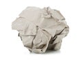 Crumbled brown recycled paper ball on white background