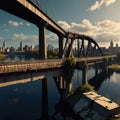 A crumbling bridge connecting two cities, symbolizing stalled growth. Royalty Free Stock Photo
