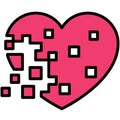 Crumbling heart icon, Love and heart vector