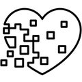 Crumbling heart icon, Love and heart vector