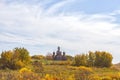 Crumbling old church autumn landscape Royalty Free Stock Photo