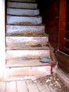 Crumbling stairway of abandoned home in ghost town of Ironton, Colorado.