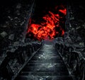 Crumbling stairway to hell, infernal hot cave lava and fire Royalty Free Stock Photo