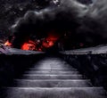 Crumbling stairway to hell, infernal hot cave lava and fire Royalty Free Stock Photo