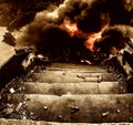 Crumbling stairway to hell, infernal hot cave lava and fire Royalty Free Stock Photo