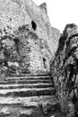 Crumbling Stone Steps and Exterior Castle Walls