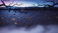 A crumbling stone wall with a spiderweb under a dramatic twilight sky. Royalty Free Stock Photo