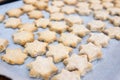 Crumbly messy star shaped cinnamon Christmas cookies lightly bak