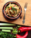 Crumbly pearl barley with vegetables