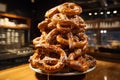 Crumbly Soft baked pretzel with salt. Generate ai