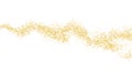 Crumbs golden texture, horizontal wavy strip. Background Gold dust on a white background. Backdrop sand particles grain or sand.