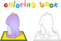 Crummy bellied dragon doing yoga exercises. Coloring book about