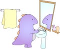 Crummy bellied dragon is washing his hands