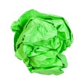 crumpled ball from green paper isolated on white Royalty Free Stock Photo