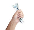 Crumpled banknotes in hand Royalty Free Stock Photo