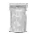 Crumpled blank vacuum stand up pouch isolated on white background, realistic vector mockup. Food packaging bag with zip lock