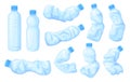 Crumpled bottles. Unhygienic plastic crush bottle water, used broken bottled trash garbage refuse plastics discarded sea