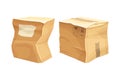 Crumpled Cardboard Box with Corrugated Sides as Packaging and Shipping Container Vector Set