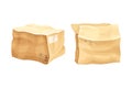 Crumpled Cardboard Box with Corrugated Sides as Packaging and Shipping Container Vector Set
