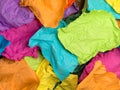 Crumpled color paper. Rainbow colors. Top view.