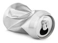 Crumpled empty soda or beer can on white