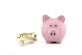 Crumpled euro banknotes and piggy bank Royalty Free Stock Photo