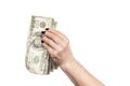 Crumpled money in female hand Royalty Free Stock Photo