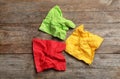 Crumpled napkins on wooden background, top view. Royalty Free Stock Photo