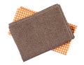 Crumpled orange brown checkered napkin table clothes on white background