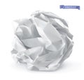 Crumpled paper ball. 3d realistic vector icon