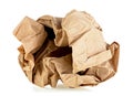 Crumpled paper ball isolated on white background. Battered brown paper Royalty Free Stock Photo