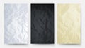 Crumpled paper. White black yellow carton texture. Empty papers banners vector set Royalty Free Stock Photo