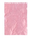 Crumpled pink sheet of notepad paper, isolated on transparent background. Office blank paper concept Royalty Free Stock Photo