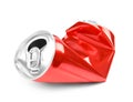 Crumpled red can on white background. Royalty Free Stock Photo