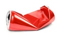 Crumpled red can on white background. Royalty Free Stock Photo