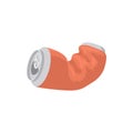 Crumpled soda or beer can icon, cartoon style