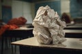 a crumpled test paper with a failing grade